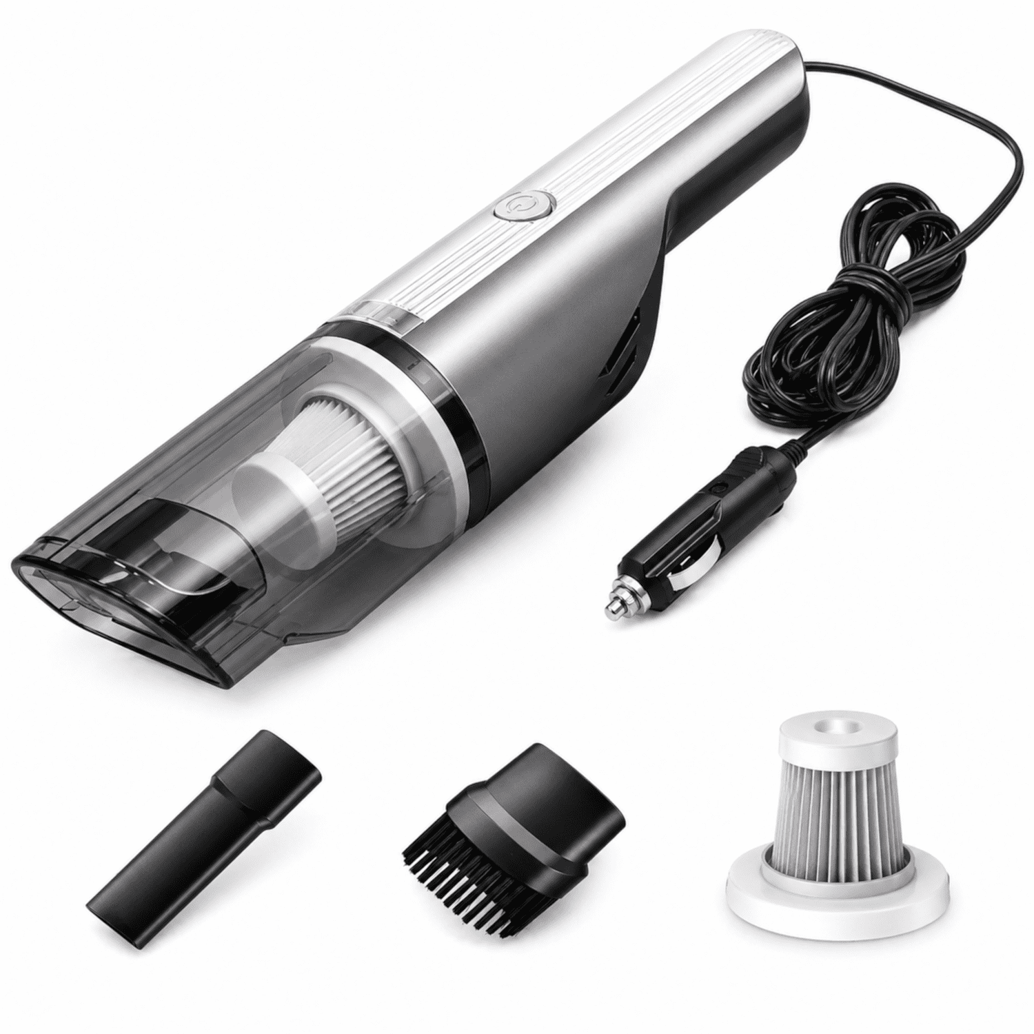 Alvantor Wired Portable Car Vacuum Cleaner with HEPA Filter, LED Light and Attachments, Silver