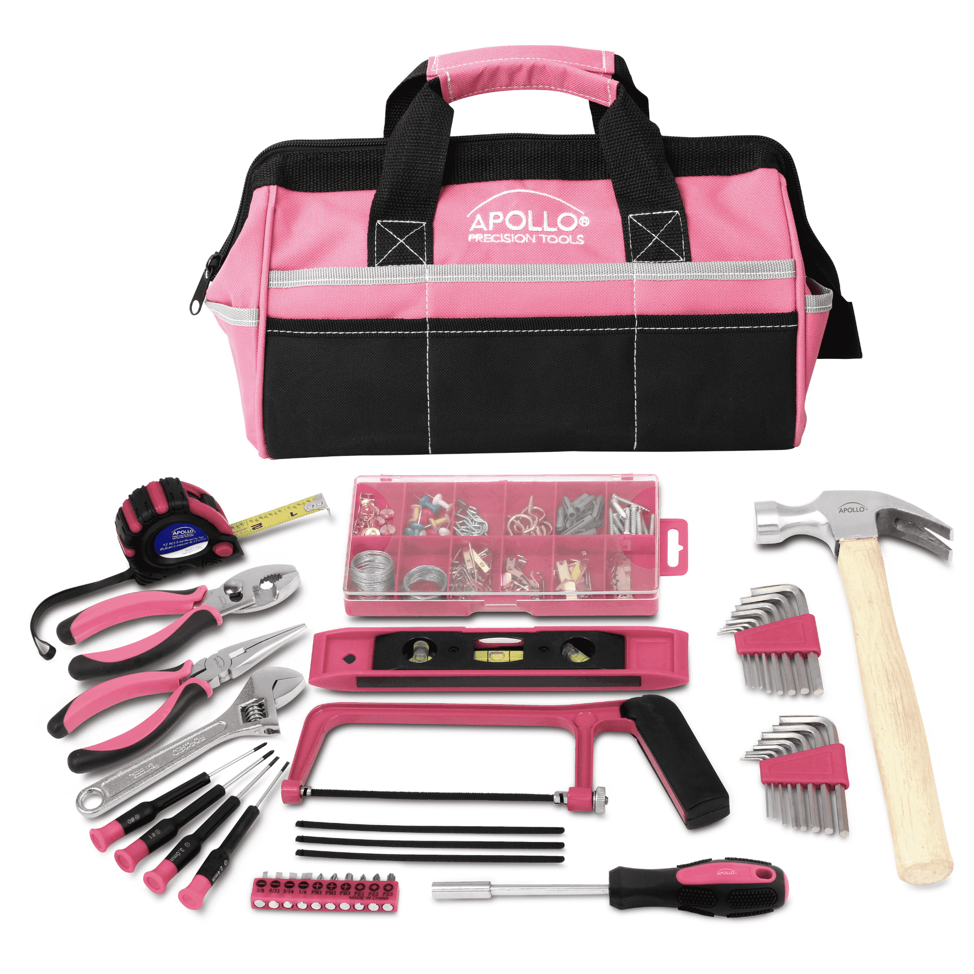 Apollo Tools 201 Piece Household Tool Kit in a Soft-Sided Tool Bag Pink - DT0020P