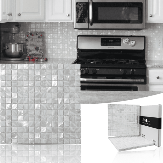 Art3d White Square with Seams 12 in. x 12 in. Mother of Peral Tile (10-Pack)