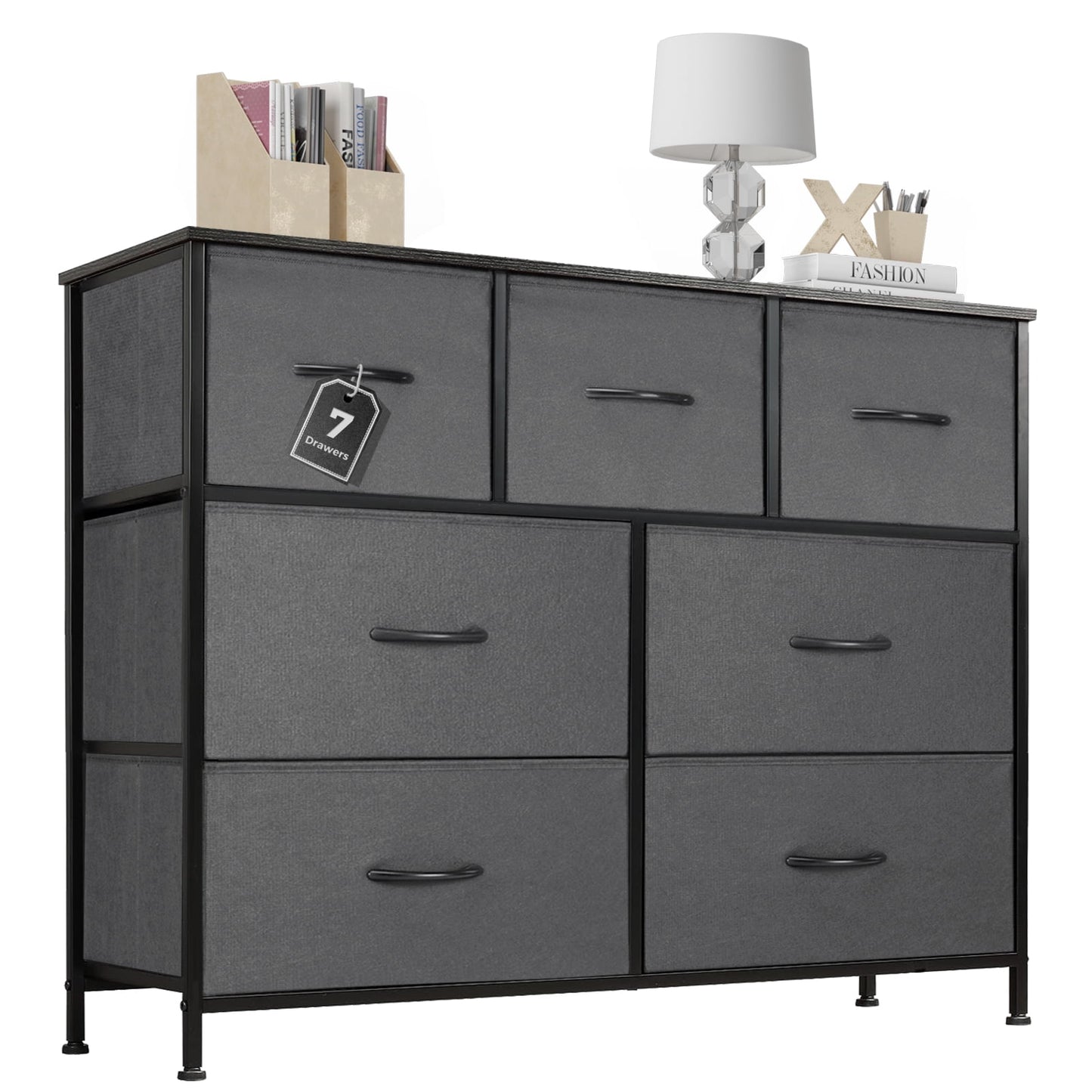 Aukfa 9 Drawer Dresser,Tall Fabric Dresser & Chest of Drawers for Bedroom,Metal Frame,Gray