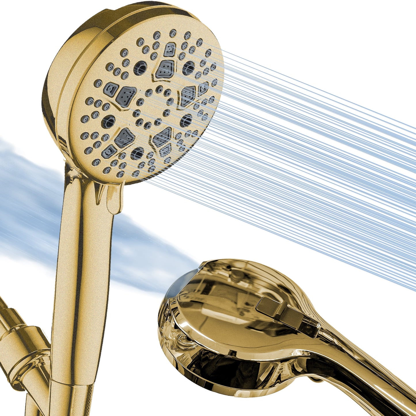 BLACK+DECKER High Pressure Handheld Shower Head with 9 Spray Settings and Stainless Steel Hose, Gold