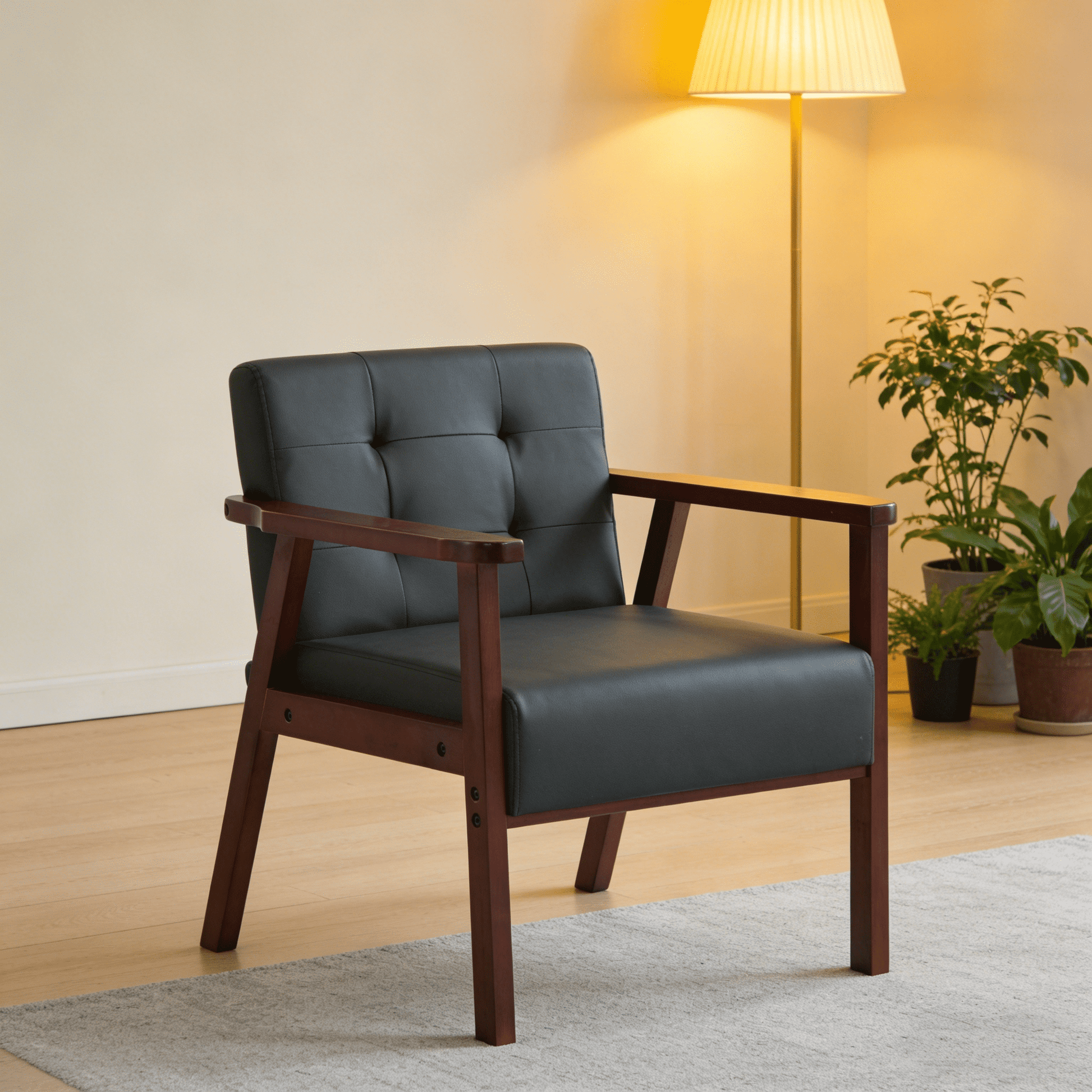 BSHTI BSHTI SillÃ³n Decorativa de Madera Maciza de 25.39", Asiento de Espuma de Alta Densidad, FÃ¡cil de Ensamblar, Negro para SillÃ³n Tapizado CÃ³modo para Sala de Estar, RincÃ³n de Dormitorio, RincÃ³n de Lectura