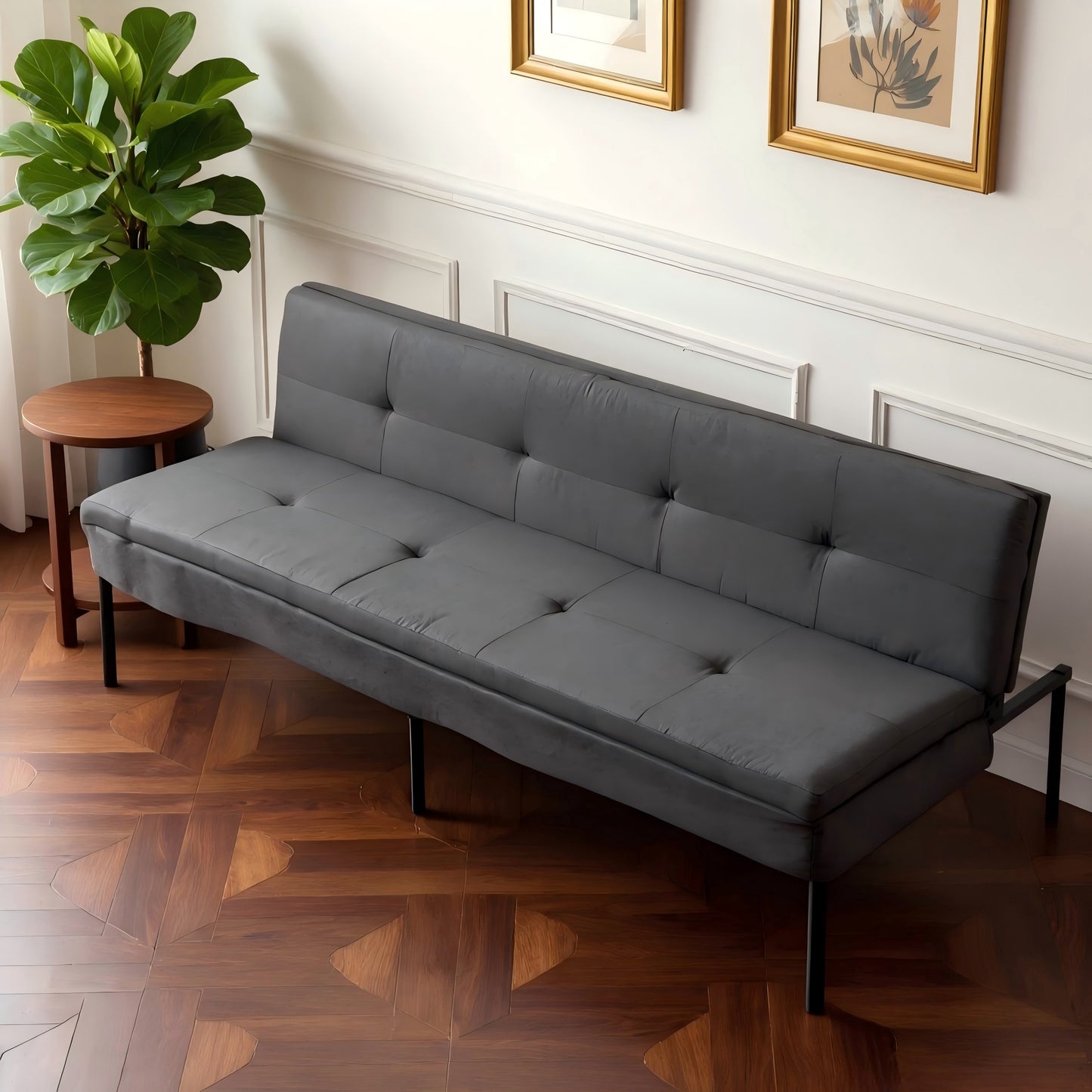 BSHTI 69.88" Futon Sofa Bed with 5 Adjustable Positions â€“ Polyester Fabric Convertible Sleeper Couch with Iron Frame, Clean-Lined Modern Design for Living Room, Apartment, Office, Dormitory,Dark Gray