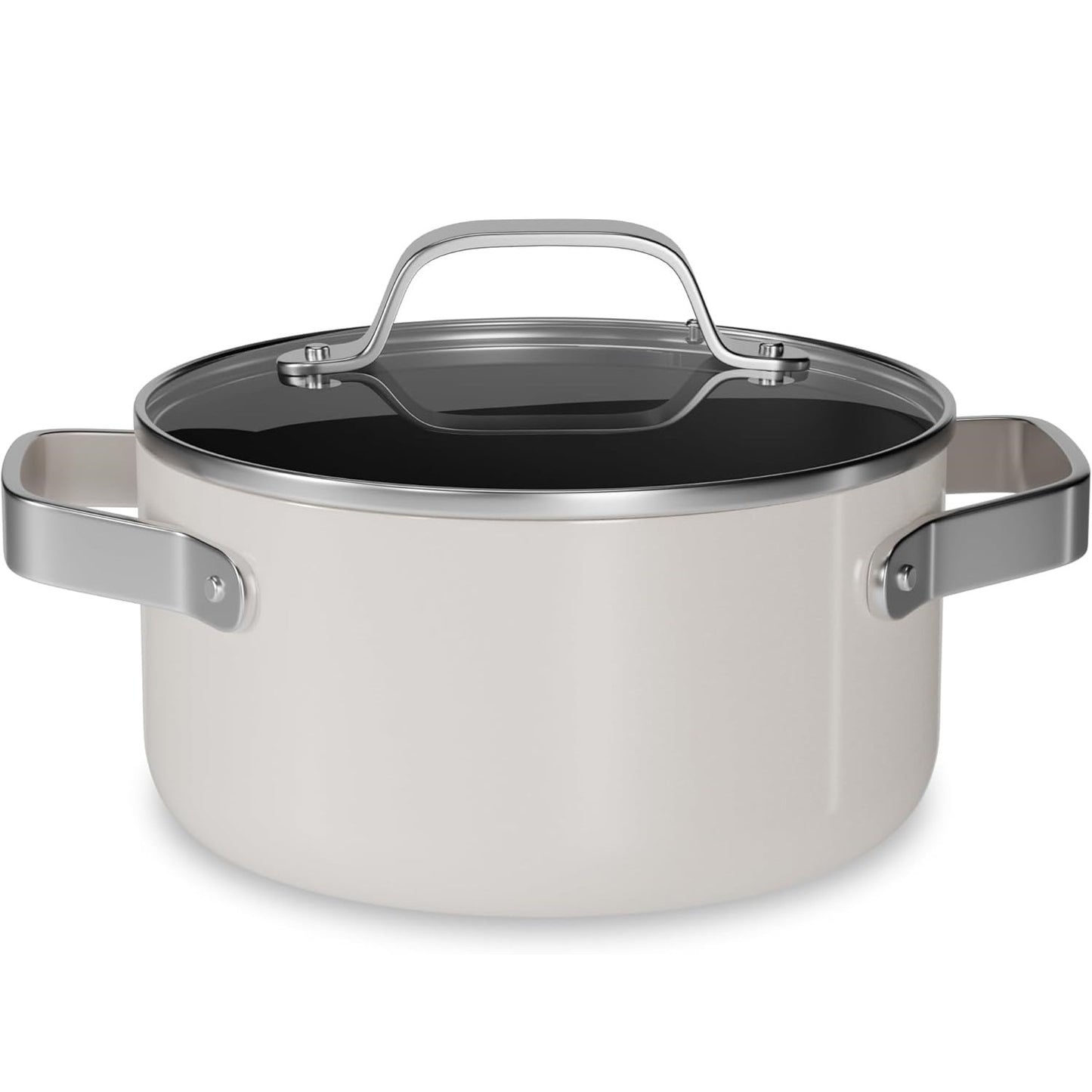 Bakken Olla de Caldo de 3 Cuartos con Recubrimiento CerÃ¡mico y Tapa de Vidrio, Antiadherente, Apta para Horno hasta 500Â°F, Asas de Acero Inoxidable, Compatible con Todas las Estufas, Crema