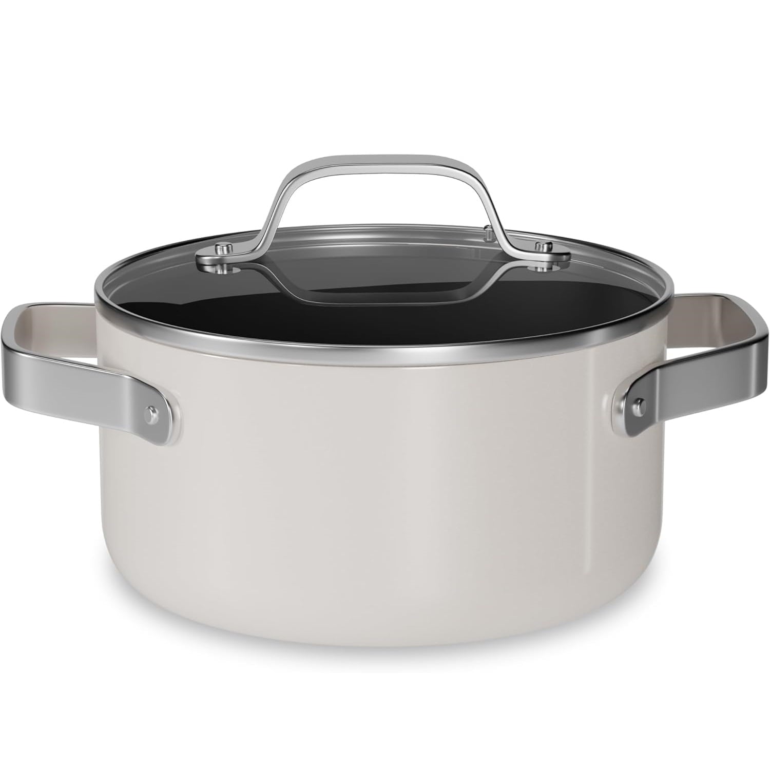 Bakken Olla de Caldo de 3 Cuartos con Recubrimiento CerÃ¡mico y Tapa de Vidrio, Antiadherente, Apta para Horno hasta 500Â°F, Asas de Acero Inoxidable, Compatible con Todas las Estufas, Crema