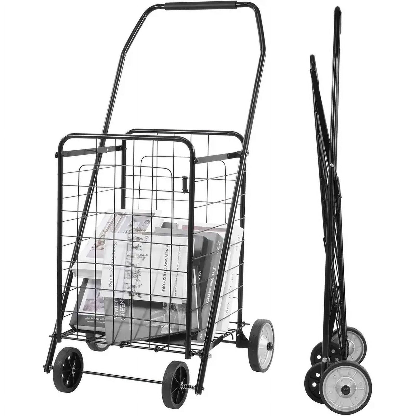 FlexWave Foldable Utility Cartï¼ŒLightweight Rolling Trolleyï¼Œ with Wheels, for Grocery, Laundry, and Luggageï¼ŒEasy to Assemble and Store, Black