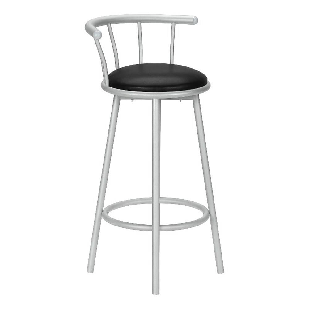 Bar Stool - Set Of 2 - Swivel - Bar Height - Grey Metal - Black Leather Look