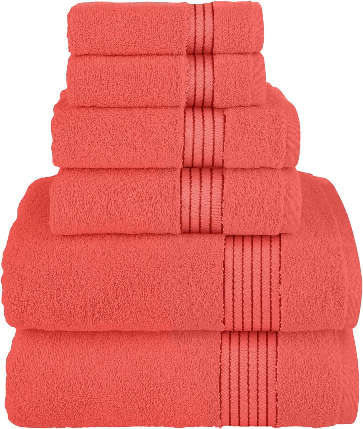 Bath Towels Set 6-Piece Original Turkish Cotton Soft, Absorbent and Premium Towel for Bathroom, Coral