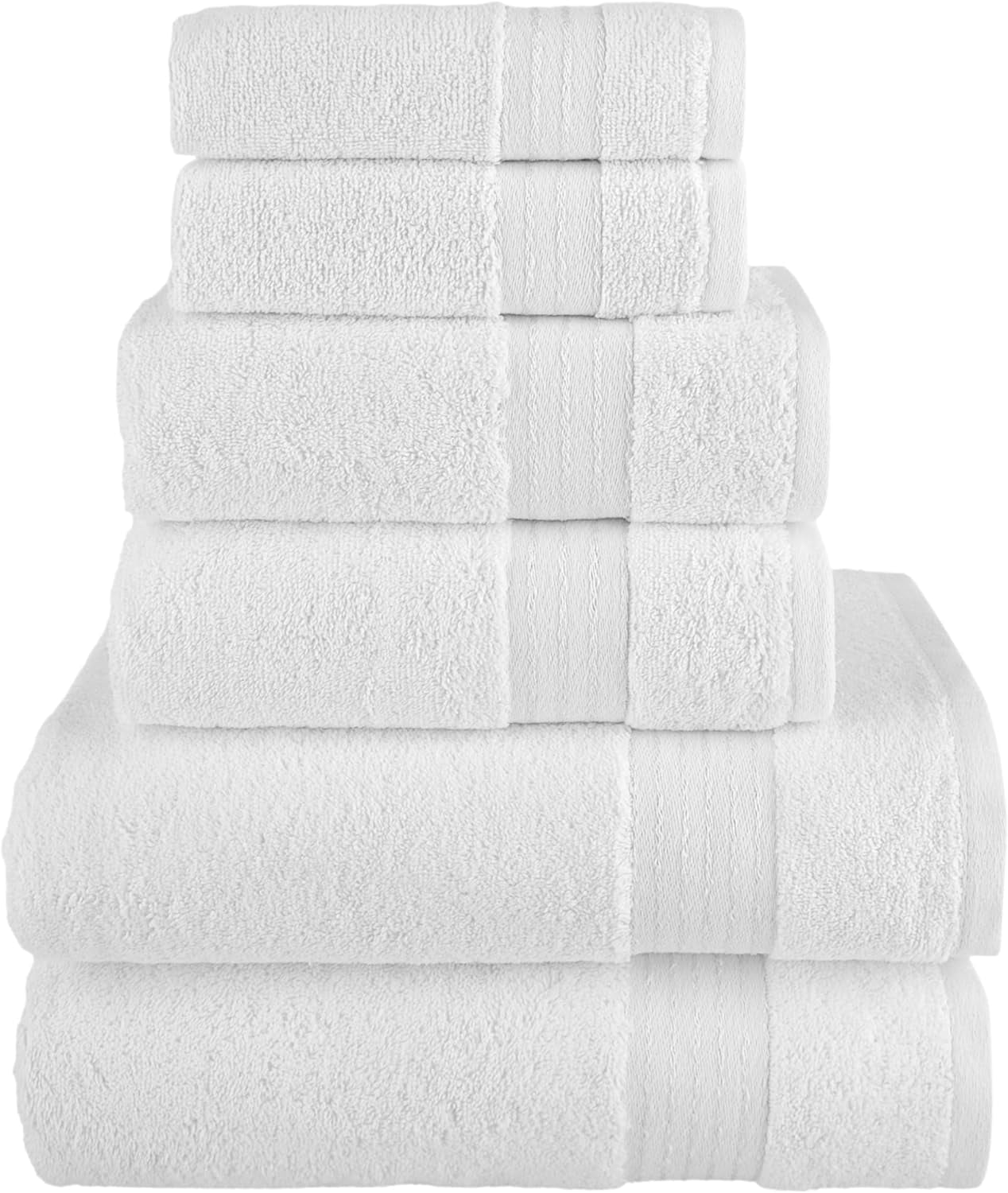 Bath Towels Set 6-Piece Original Turkish Cotton Soft, Absorbent and Premium Towel for Bathroom, White