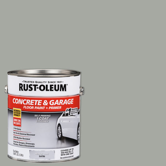 2 Pack, Battleship Gray, Rust-Oleum Satin Concrete and Garage Floor Paint and Primer-Gallon