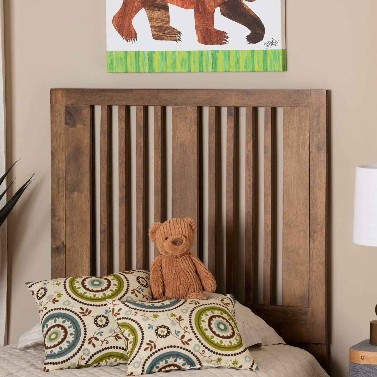 Baxton Studio Harena Contemporary/Modern Slat Back Support Rubberwood Headboard, Twin, Ash Walnut