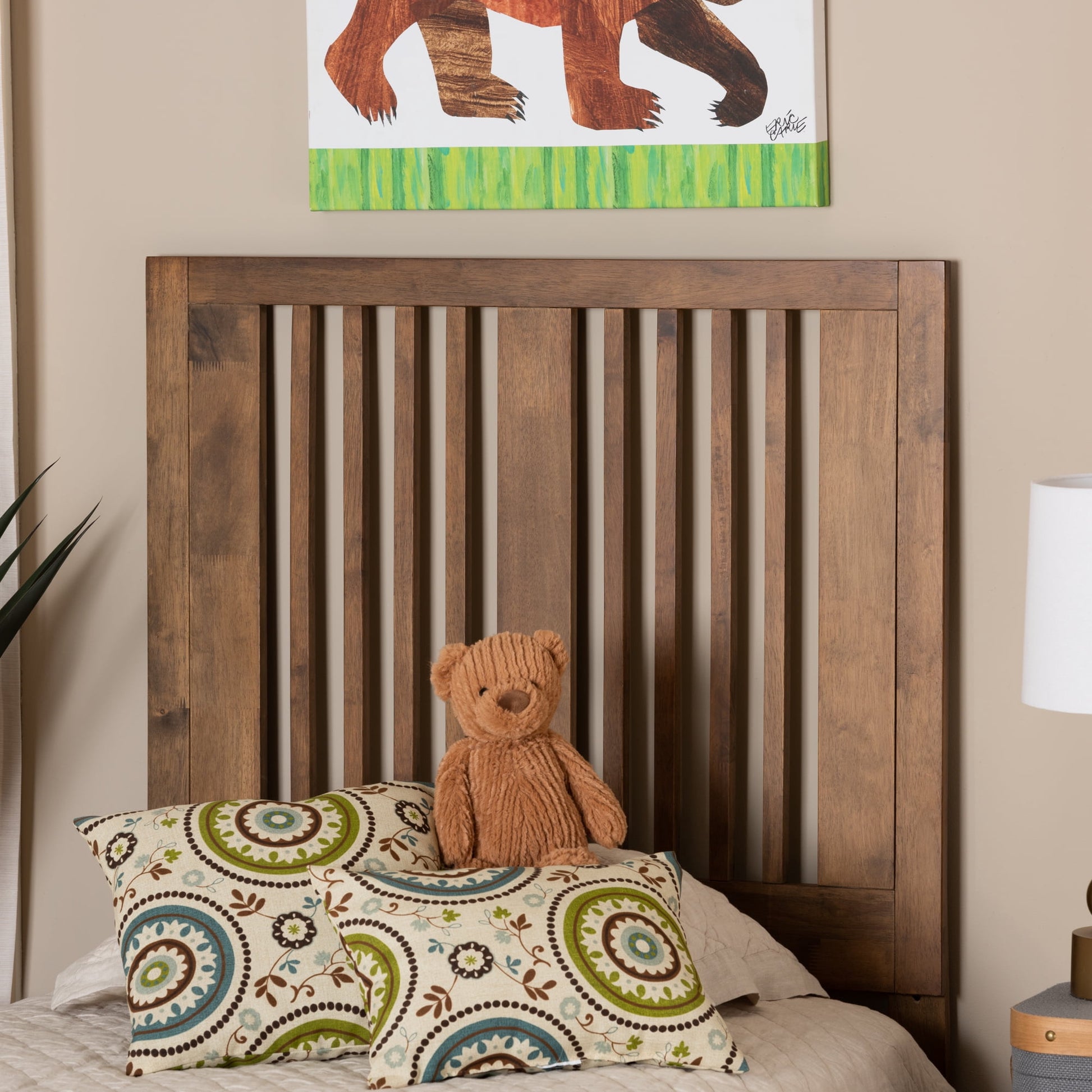 Baxton Studio Harena Contemporary/Modern Slat Back Support Rubberwood Headboard, Twin, Ash Walnut