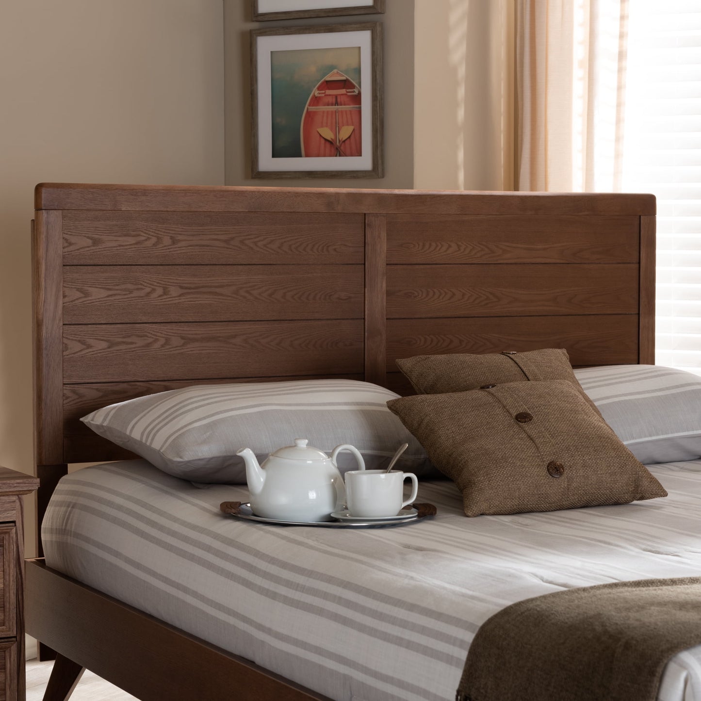 Baxton Studio Seren Mid-Century Modern Walnut Brown Finished Wood King Size Headboard