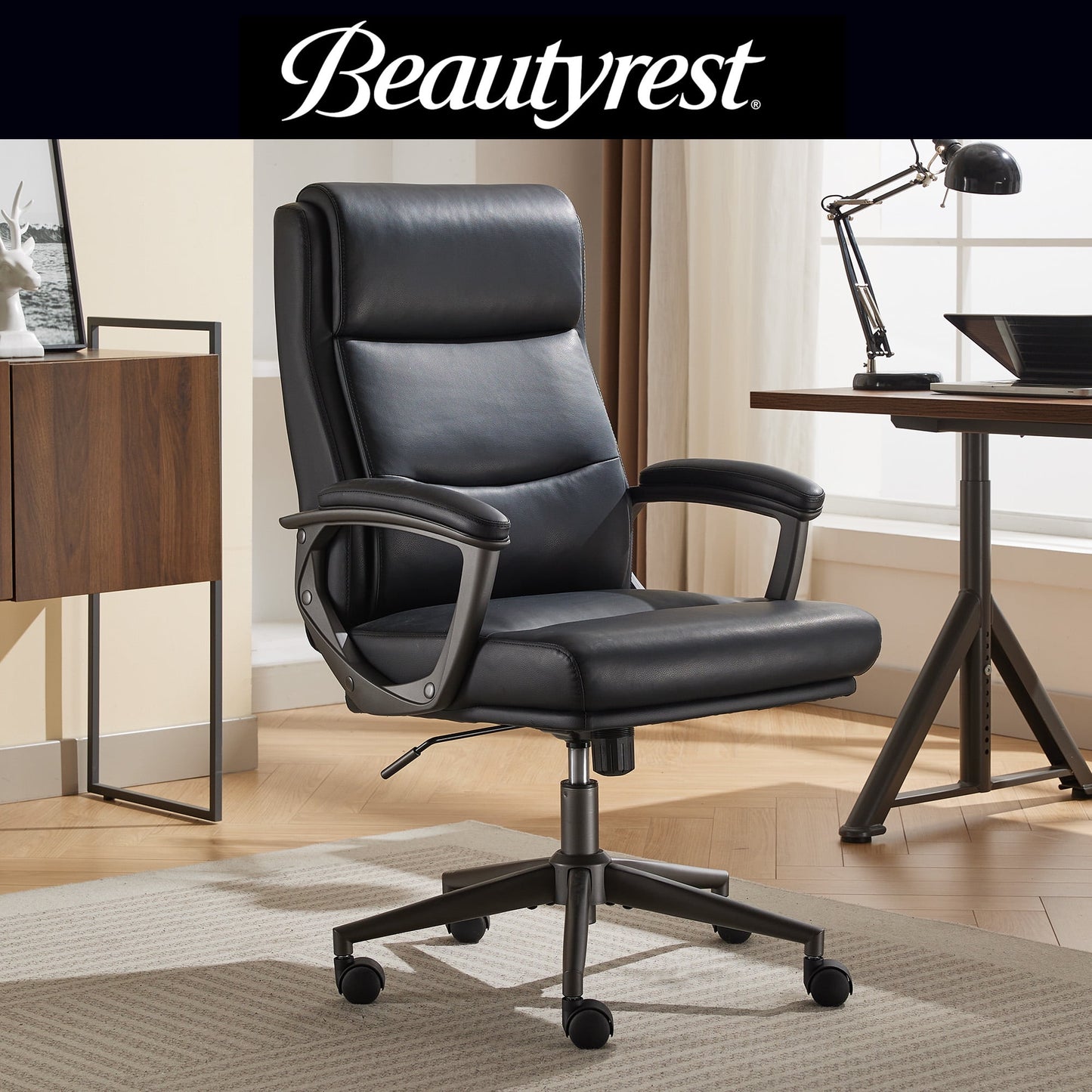 Beautyrest Amara Ergonomic Manager Office Chair with Padded Armrest for Teens Adults, Black