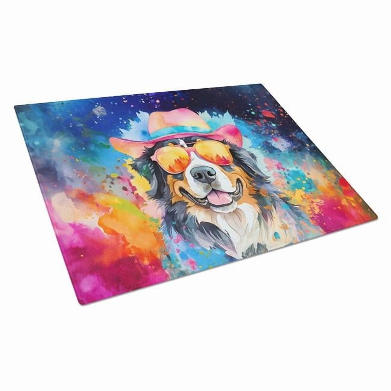 Bernese Mountain Dog Hippie Dawg Glass Cutting Board Large 12 in x 15 in