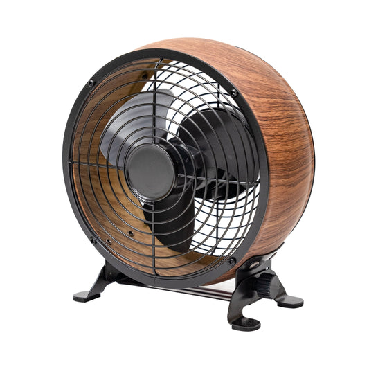 Better Homes & Gardens 5â€ Retro Small Fan with 3 Speed Settings, USB-C Plug, Adjustable Tilt, Vintage Fan for Home and Bedroom, Wood Grain