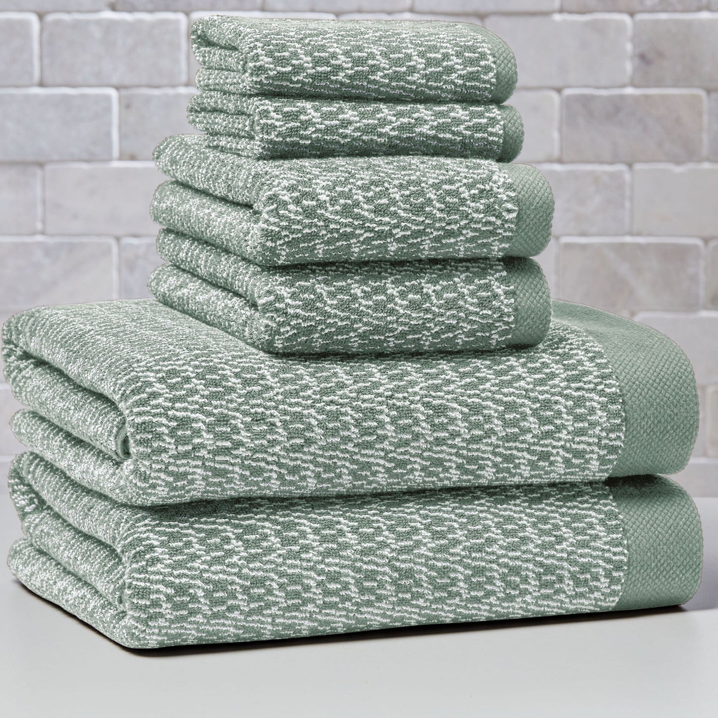 Better Homes & Gardens Signature Soft Cotton Melange 6 Piece Bath Towel Set,Green River