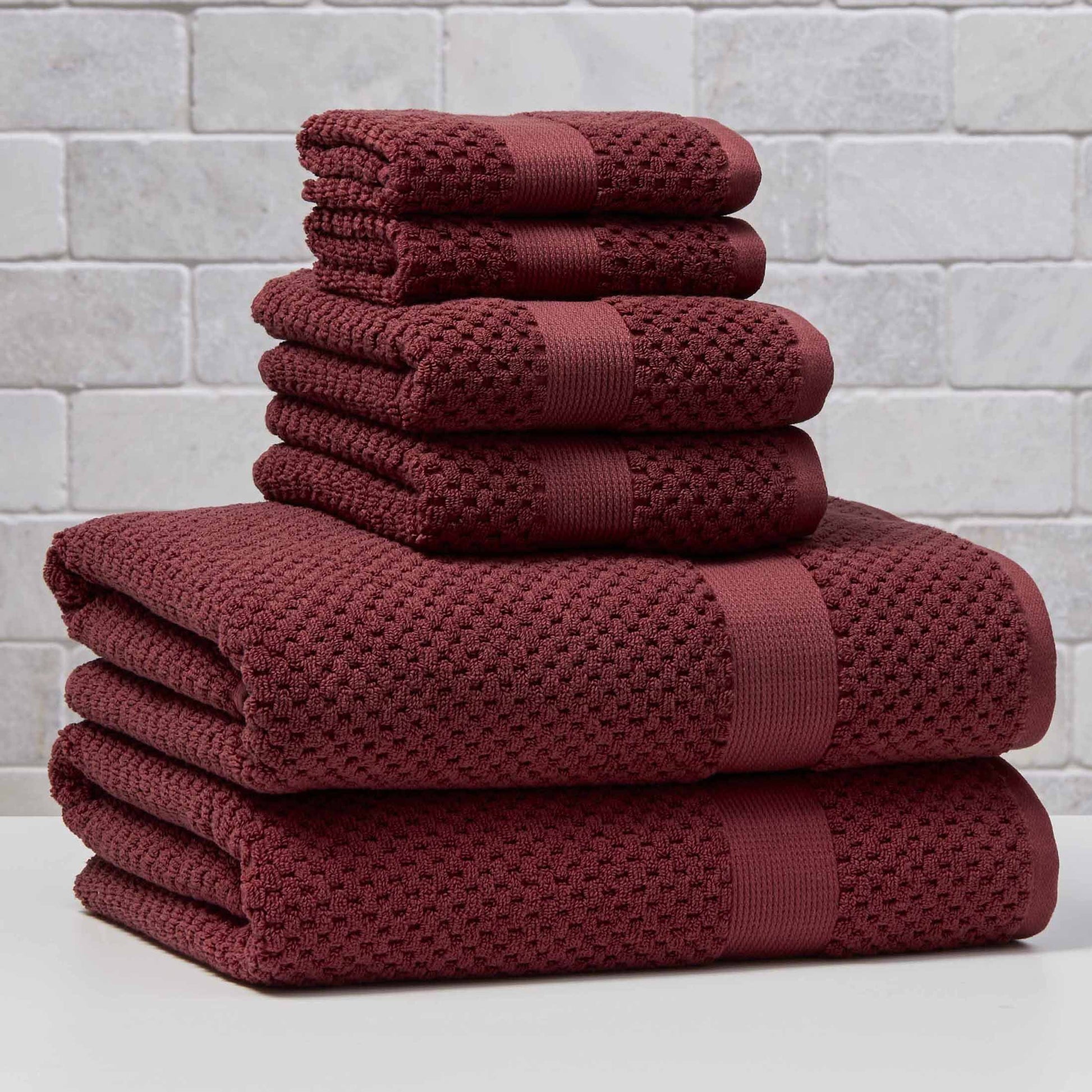 Better Homes & Gardens Signature Soft Cotton Popcorn Textured 6 Piece Bath Towel Set,Deep Redwood