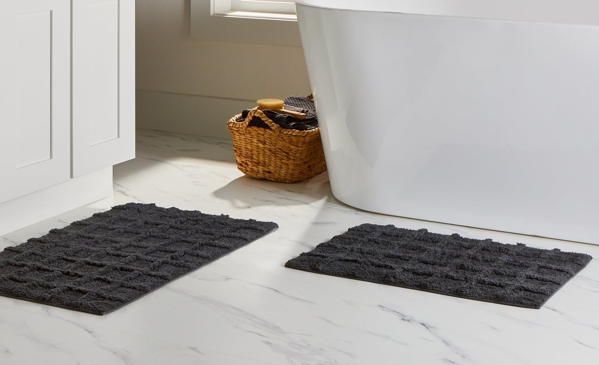 Better Homes & Gardens 2 Piece Cotton Grid Bath Rug Set, Gray, 17" x 24" and 20" x 30"