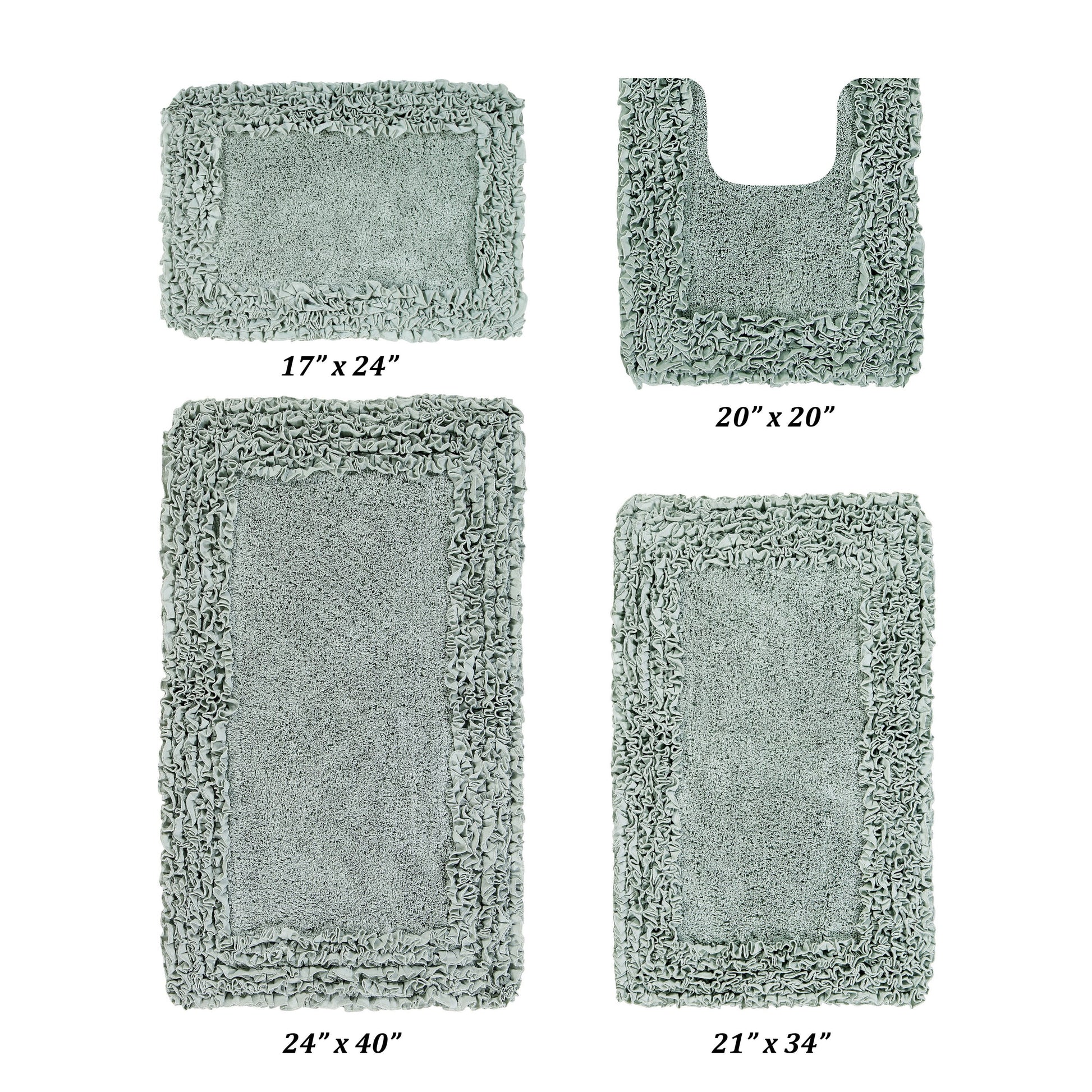 Better Trends 4 Piece Bathroom Rug Set 100% Cotton, Extra Soft, Water Absorbent & Non Slip Bath Mat, Ruffle Border, (Sage) Shaggy Border Collection