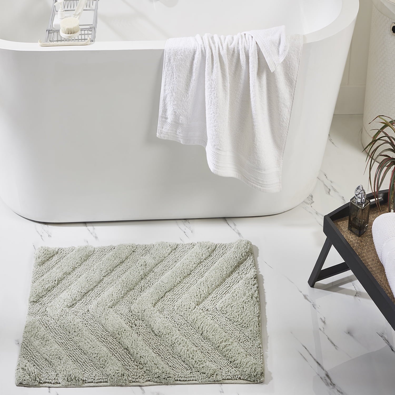 Better Trends 5 Piece Bathroom Rug Set 100% Cotton Extra Soft Tufted Bath Rug Water Absorbent Non-Slip Bath Mat Machine Washable (Dark Sage) Hugo Collection