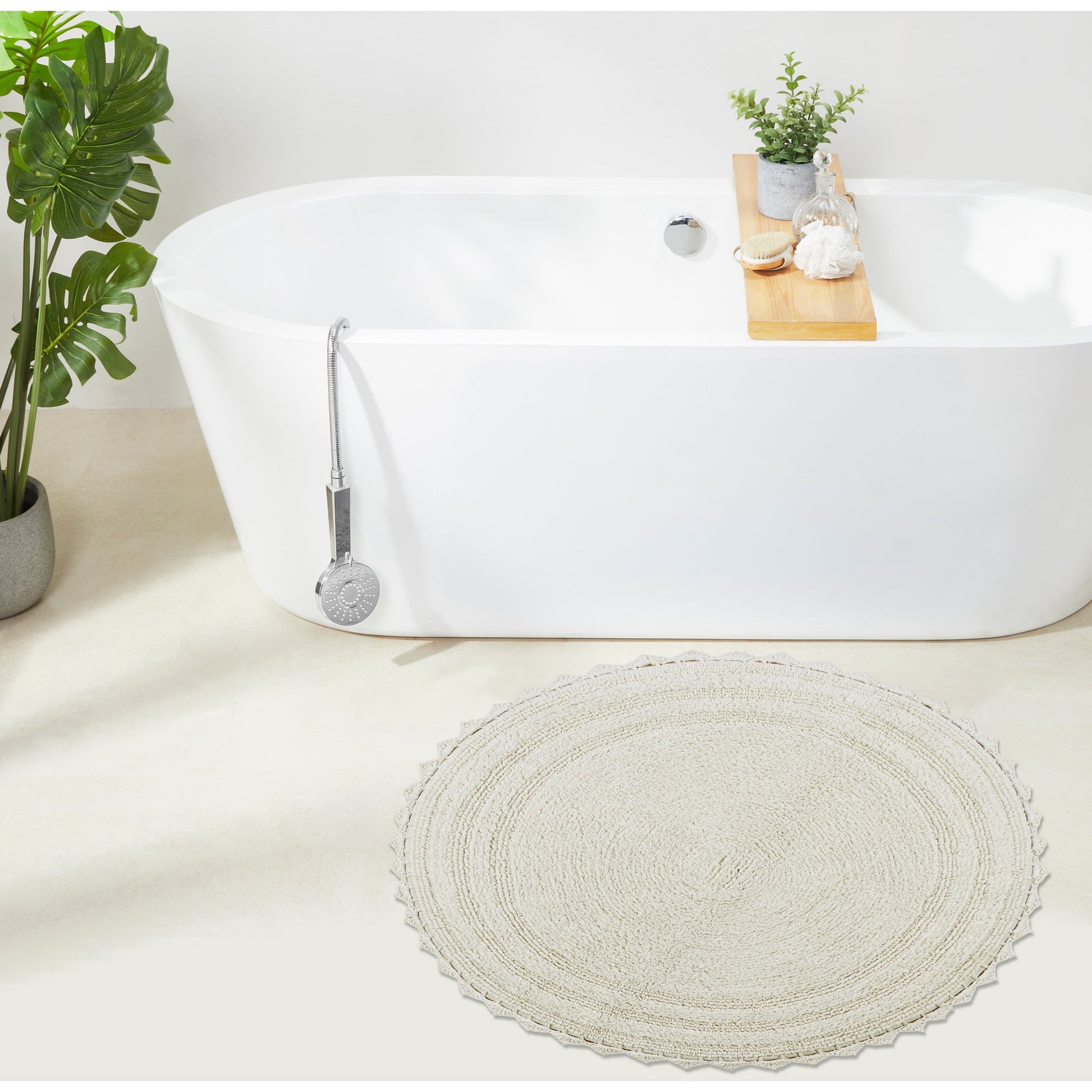 Better Trends Chic Round Bath Mat, 30" Diameter, 100% Cotton with Crochet Border, Water Absorbent, Ideal for Half Baths and Powder Rooms, Machine Washable, Ivory - Lilly Crochet Collection