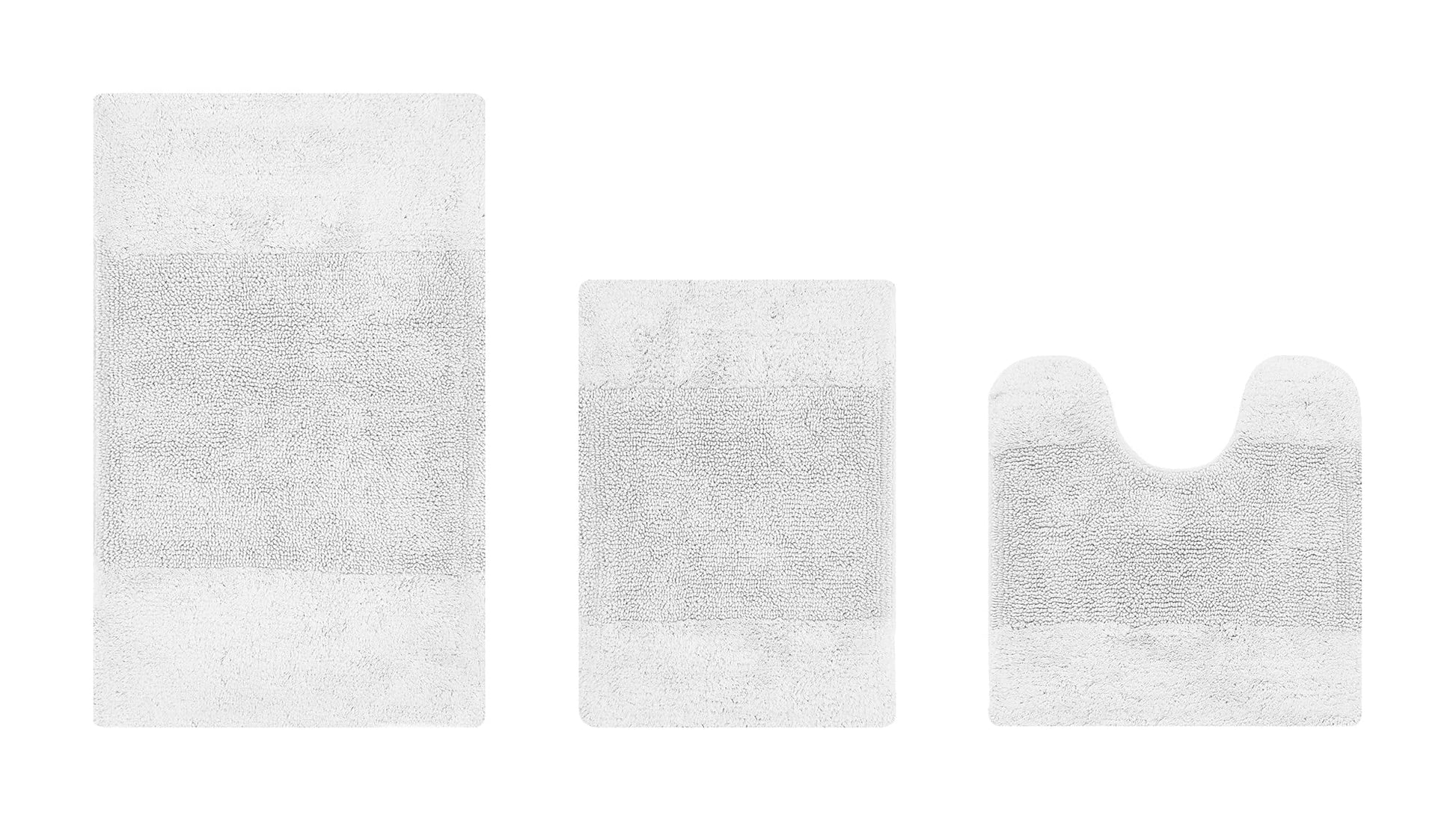 Better Trends 3 Piece Bathroom Rug Set, 100% Cotton, Extra Soft Tufted Bath Mat, Water Absorbent & Non Slip Bath Rug, (White) Granada Collection