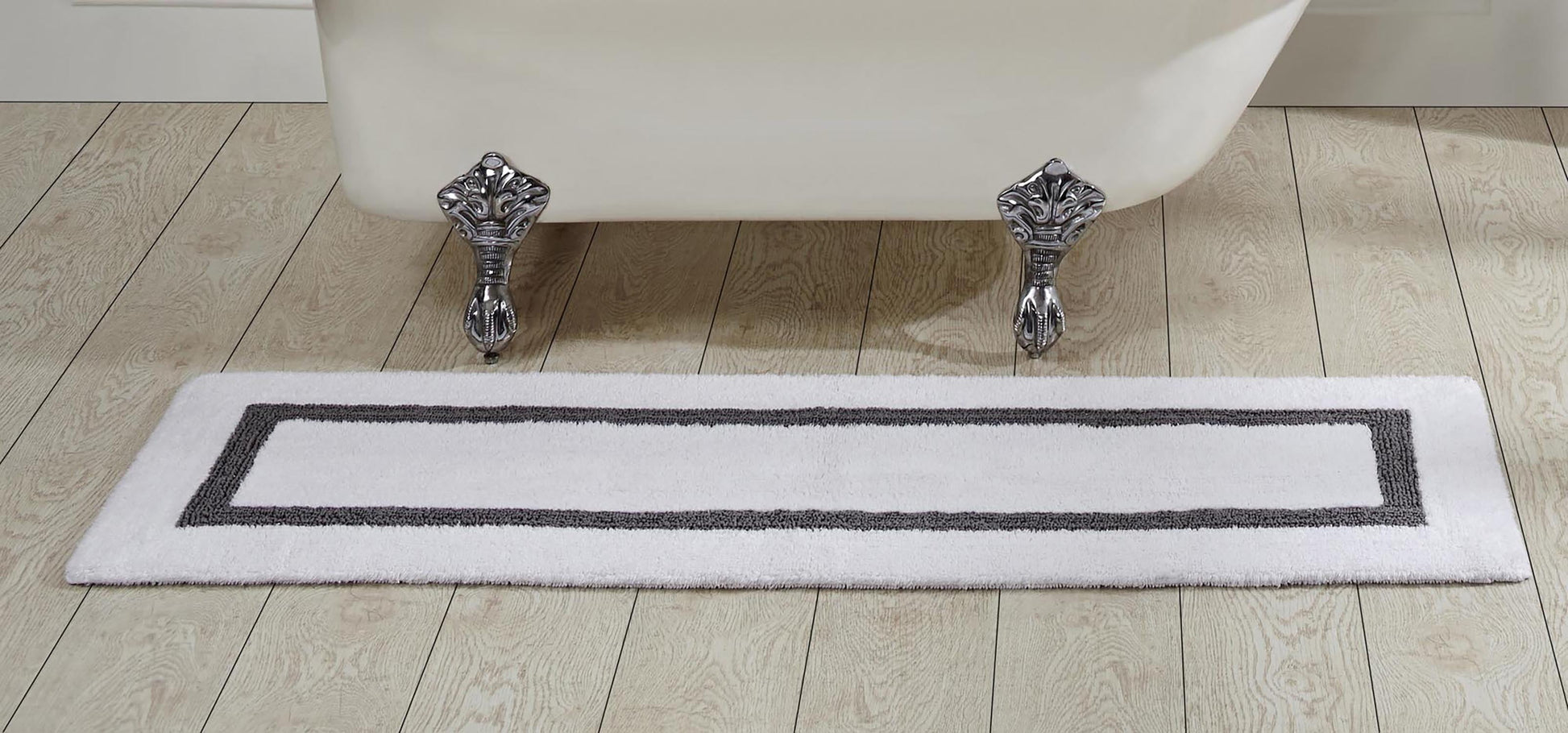 Better Trends 100% Cotton Bathroom Runner Rug Extra Soft Water Absorbent Reversible Machine Washable Mat for Bathroom Floor, Laundry Room 20" x 60" Hotel Collection - White/Gray