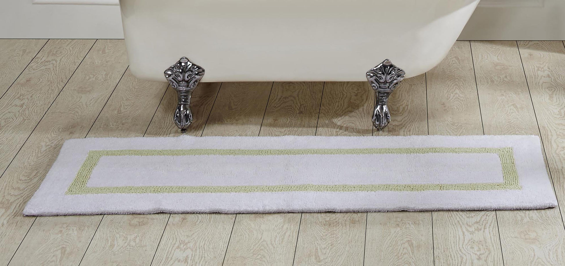 Better Trends 100% Cotton Bathroom Runner Rug Extra Soft Water Absorbent Reversible Machine Washable Mat for Bathroom Floor, Laundry Room 20" x 60" Hotel Collection - White/Sage