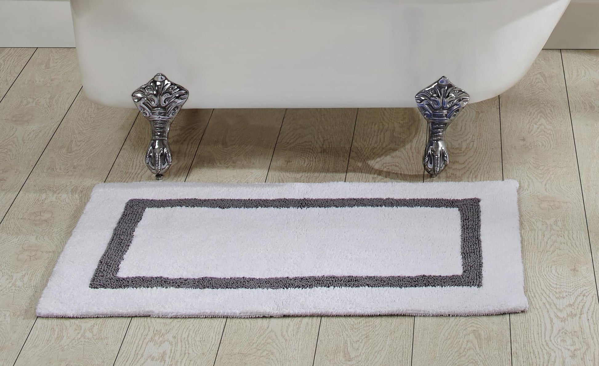 Better Trends Bathroom Rugs Mat 100% Cotton Soft Bath Rug Water Absorbent Reversible Washable for Bathroom Floor Decor, Laundry Room 24" x 40" Hotel Collection - White/Gray