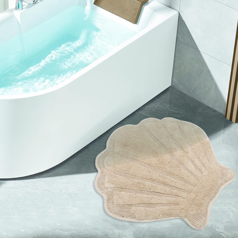 Better Trends Seashell Bath Rug, 100% Cotton Cute Beach Theme Bathroom Mat, Soft & Absorbent, Reversible, Washable Foot Mat, Sand Sea Decor for Kids & Home, 25" x 28" Marilyn Collection