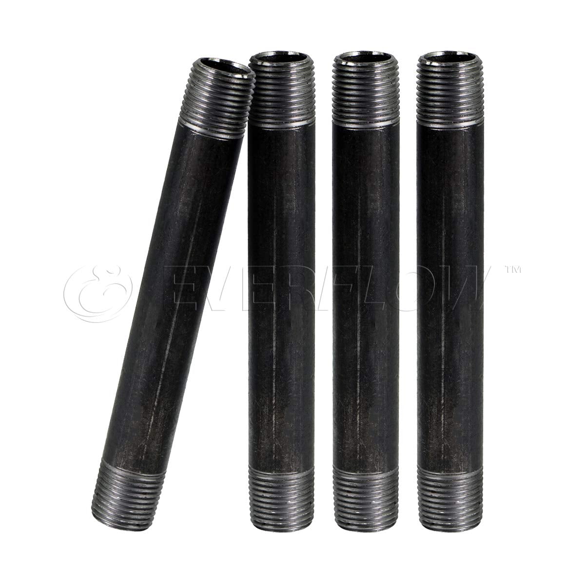 Black Steel Nipple Pipe, Threaded Pre Cut Pipe Connectors, 2 in x 8 in (Pack Of 4)