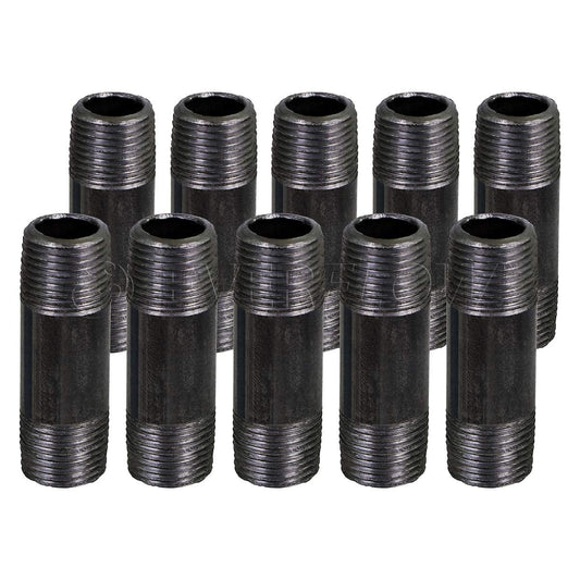 Black Steel Nipple Pipe, Threaded Pre Cut Pipe Connectors, 3 in x 5-1/2 in (Pack Of 10)