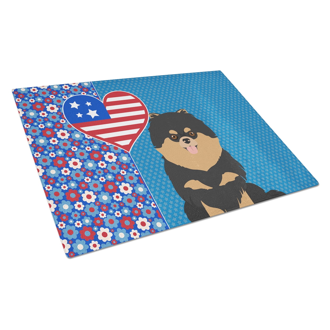 Black and Tan Pomeranian Glass Cutting Board Large 12 in x 15 in