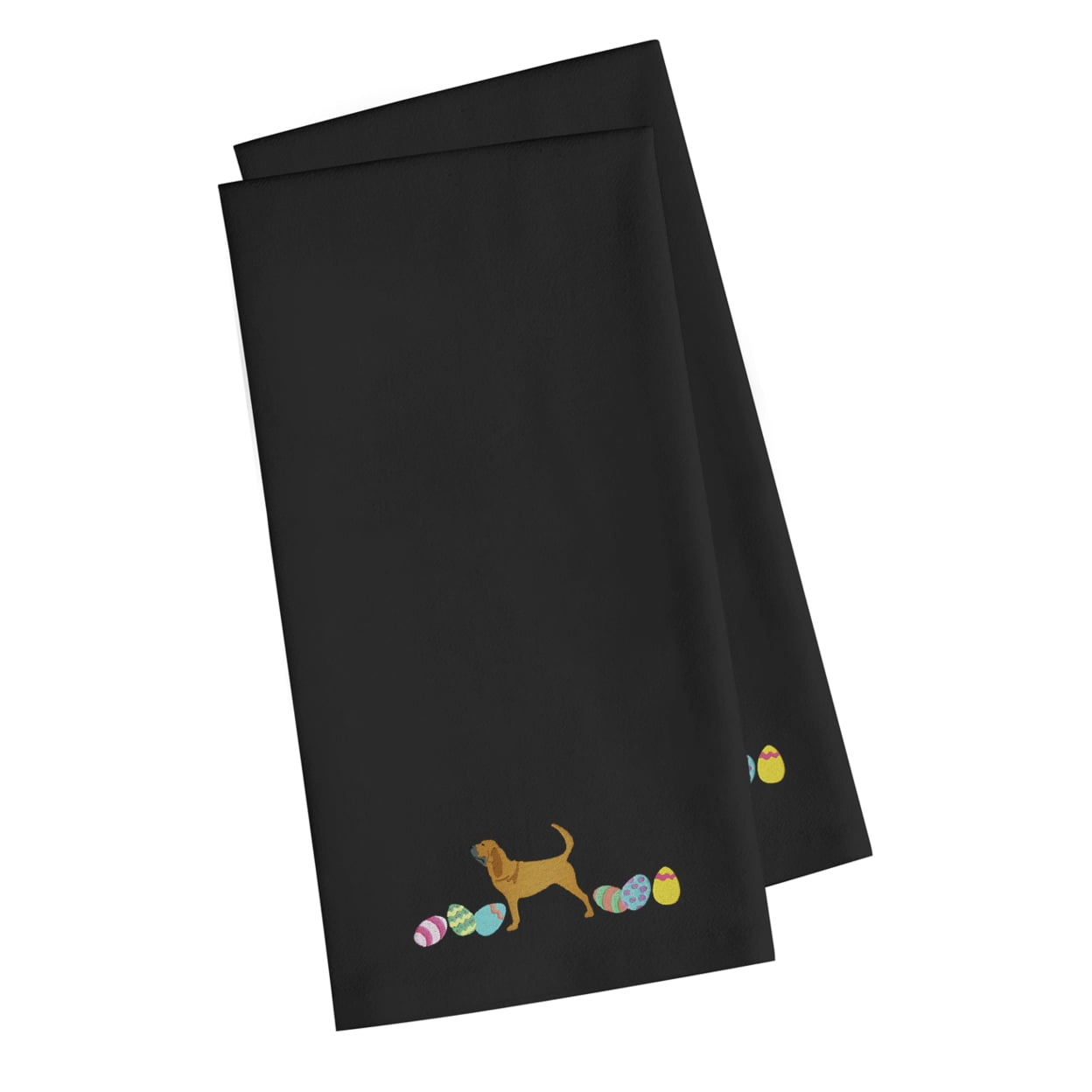 Bloodhound Easter Black Embroidered Towel Set of 2