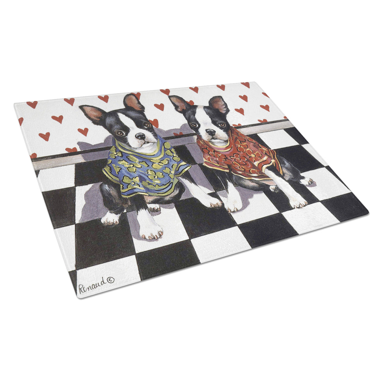 Boston Terrier Puppy Love Glass Cutting Board Large