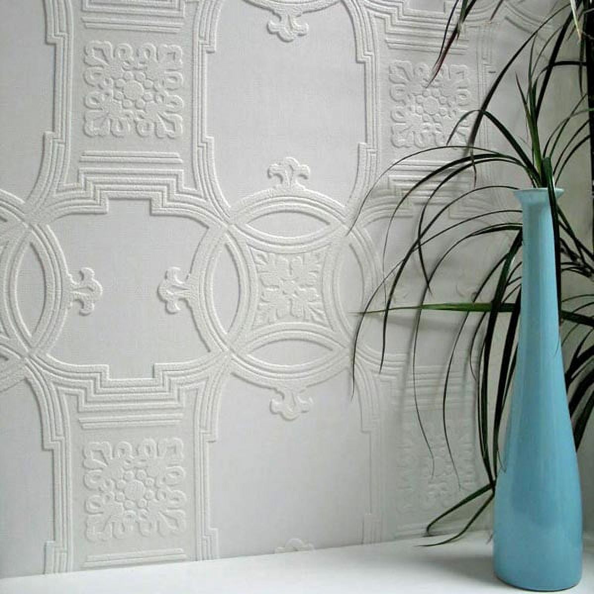 Brewster Early Victorian White Paintable Textured Vinyl Unpasted Vinyl Wallpaper, 20.9-in by 33-ft, 57.5 sq. ft.