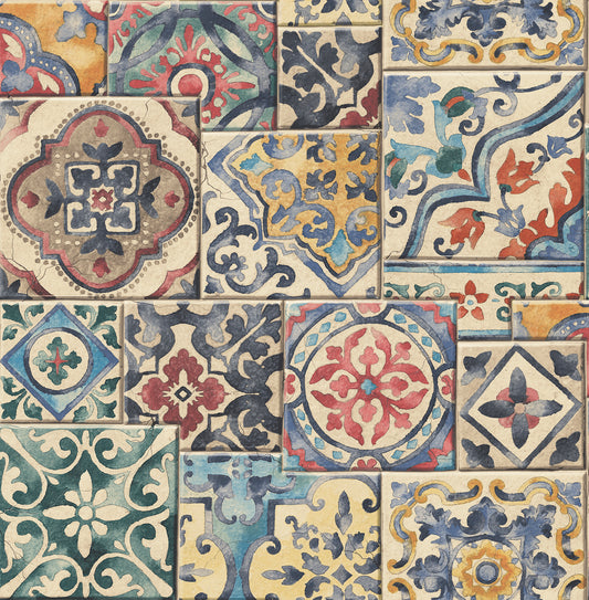 Brewster Marrakesh Multicolor Global Tiles Wallpaper, 20.5-in by 33-ft, 56.4 sq. ft