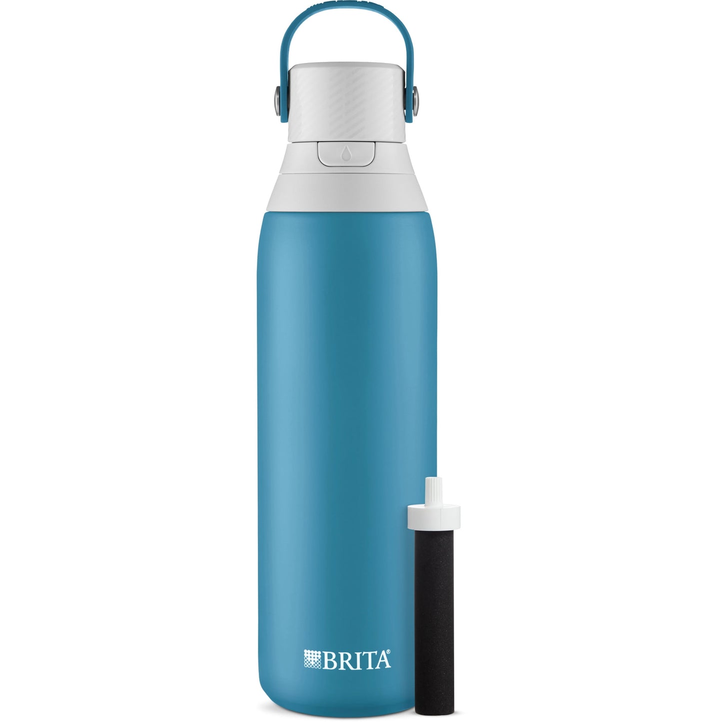 Brita 20 oz Blue Jay Stainless Steel Filtered Water Bottle, Reduces Chlorine, Leak Proof with Straw