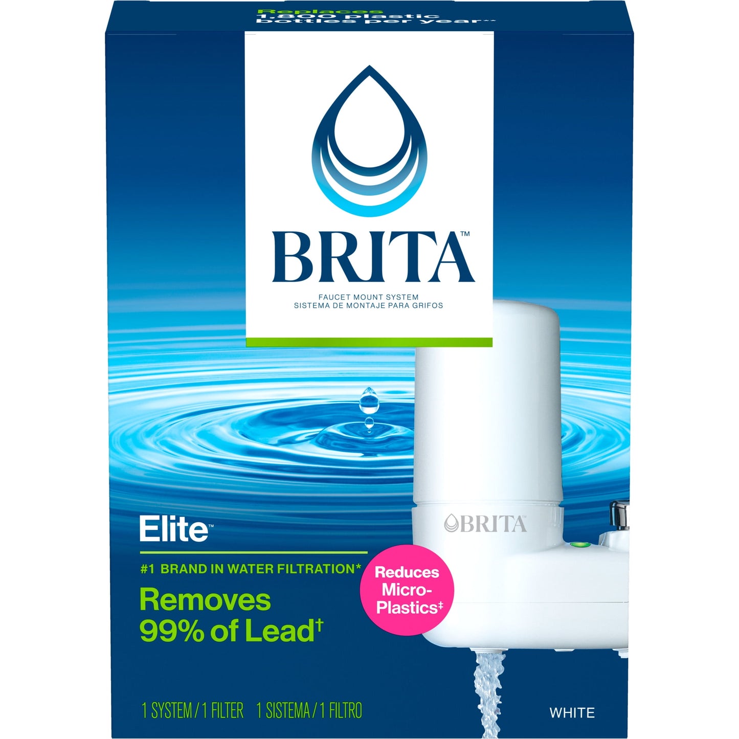 Brita Elite White, Faucet Water Filter System, 1 Replacement Filter, Reduces Lead