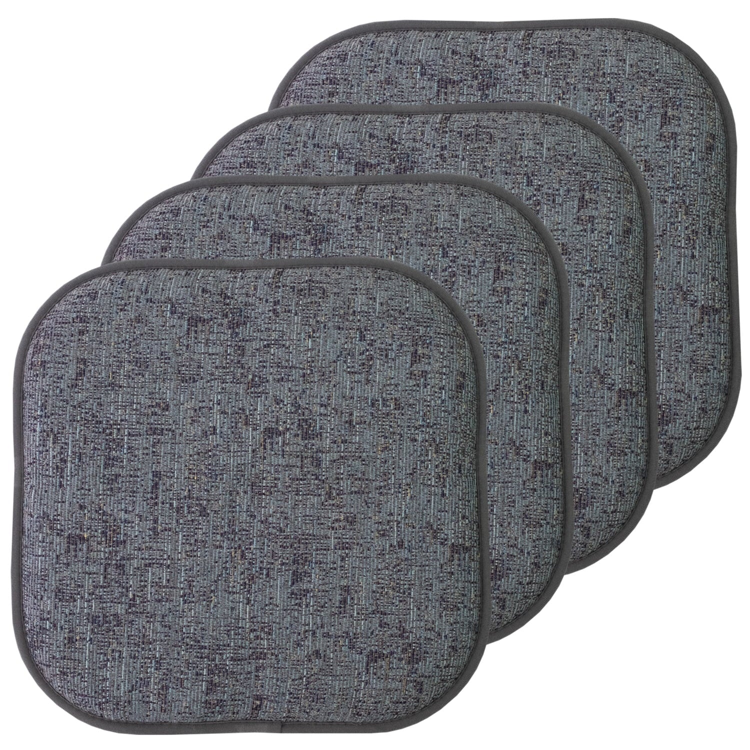 Broadway Memory Foam No Slip Back 16 x 16 Chair Pad Cushion 4 Pack - Multi-Blue