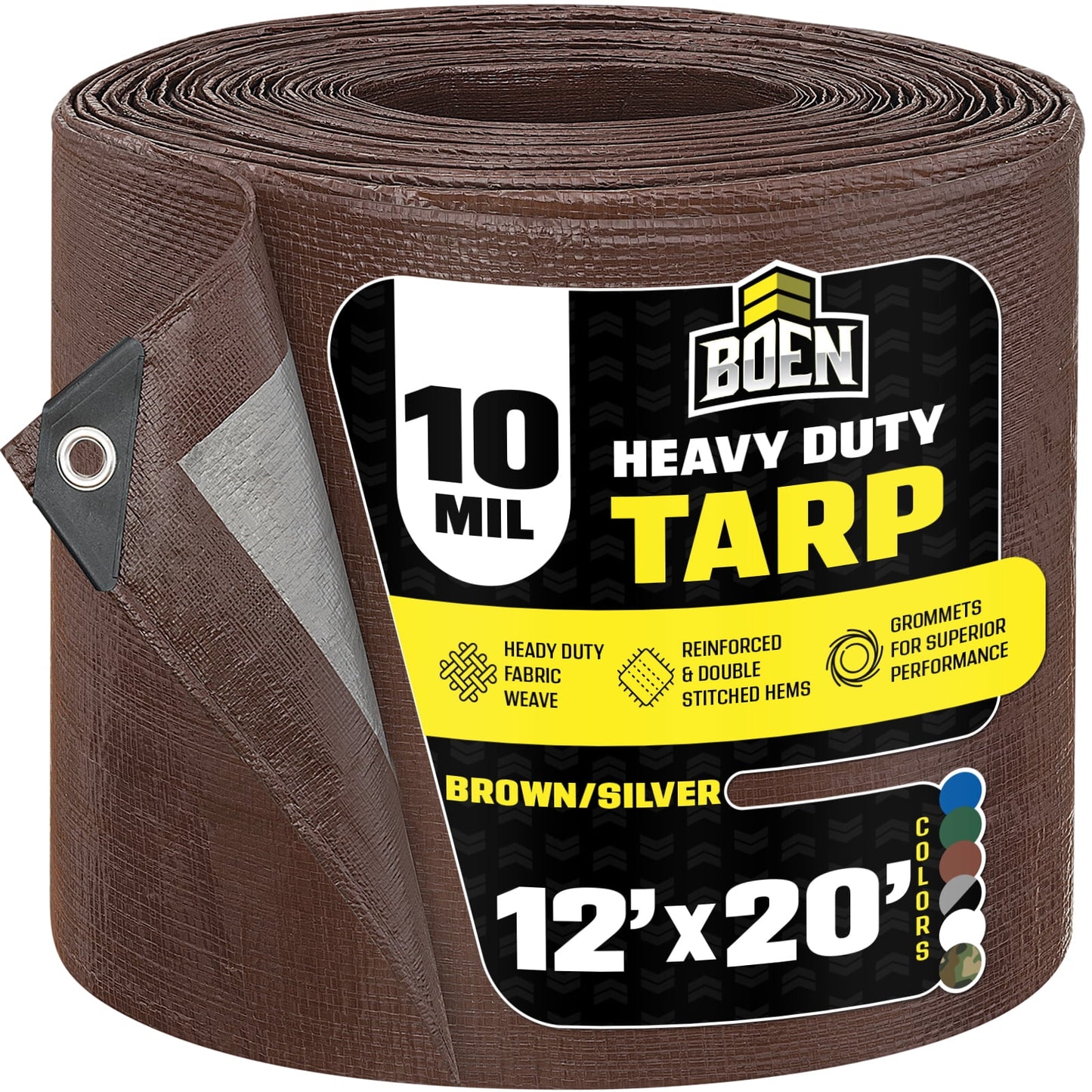 12 ft. x 20 ft. Heavy-Duty Commercial Brown/Silver Tarp Cover 10 Mil Thick Weave Material, Waterproof
