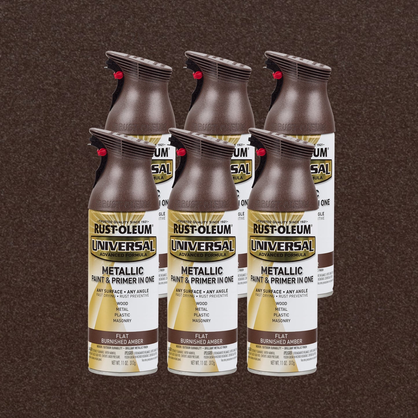 6 Pack, Burnished Amber, Rust-Oleum Universal All Surface Interior/Exterior Matte Metallic Spray Paint-271472, 11 oz