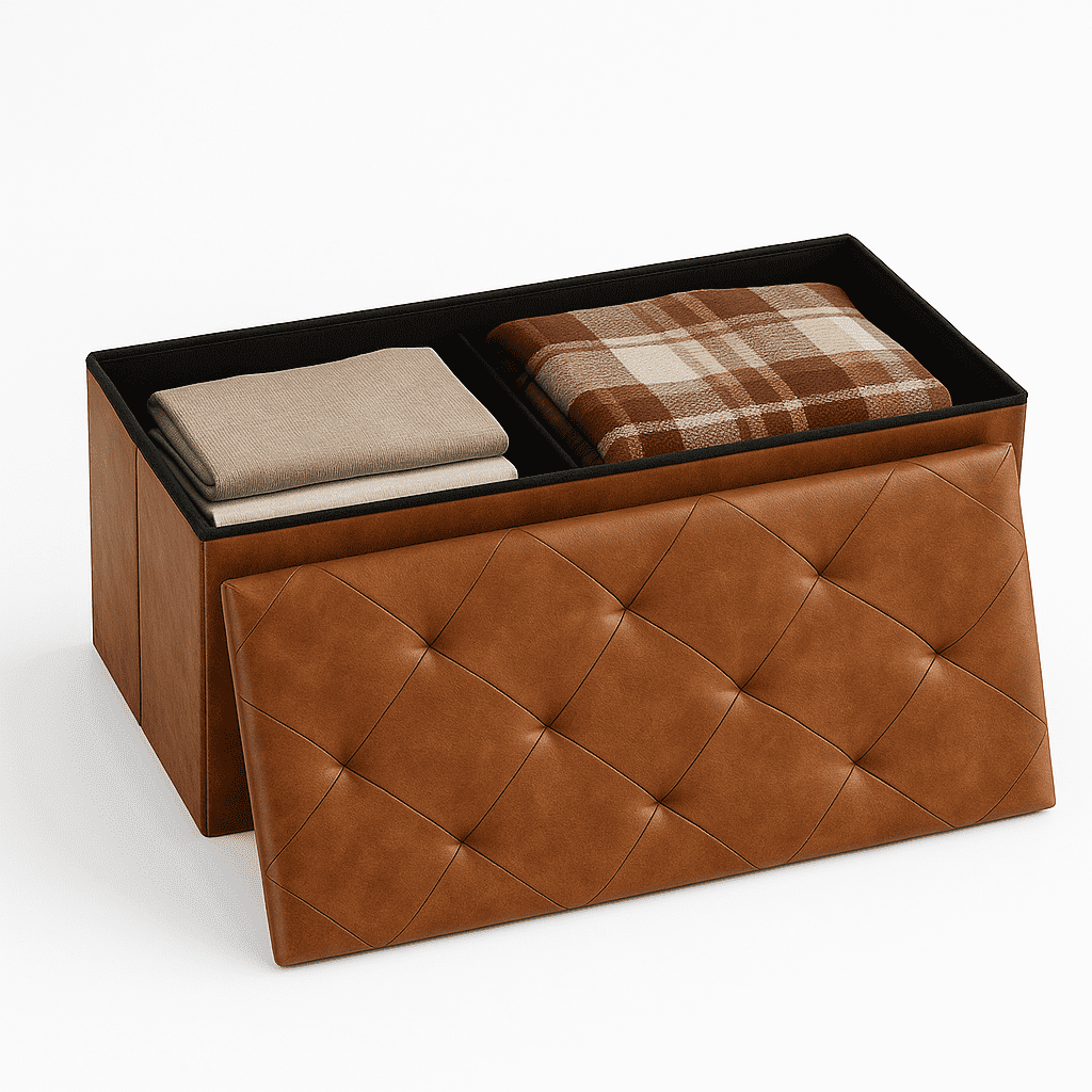 CONCETTA 30" Storage Ottoman â€“ Foldable Faux Leather Stool with Storage, 660 lb Capacity, for Bedroom, Living Room, Entryway, Brown