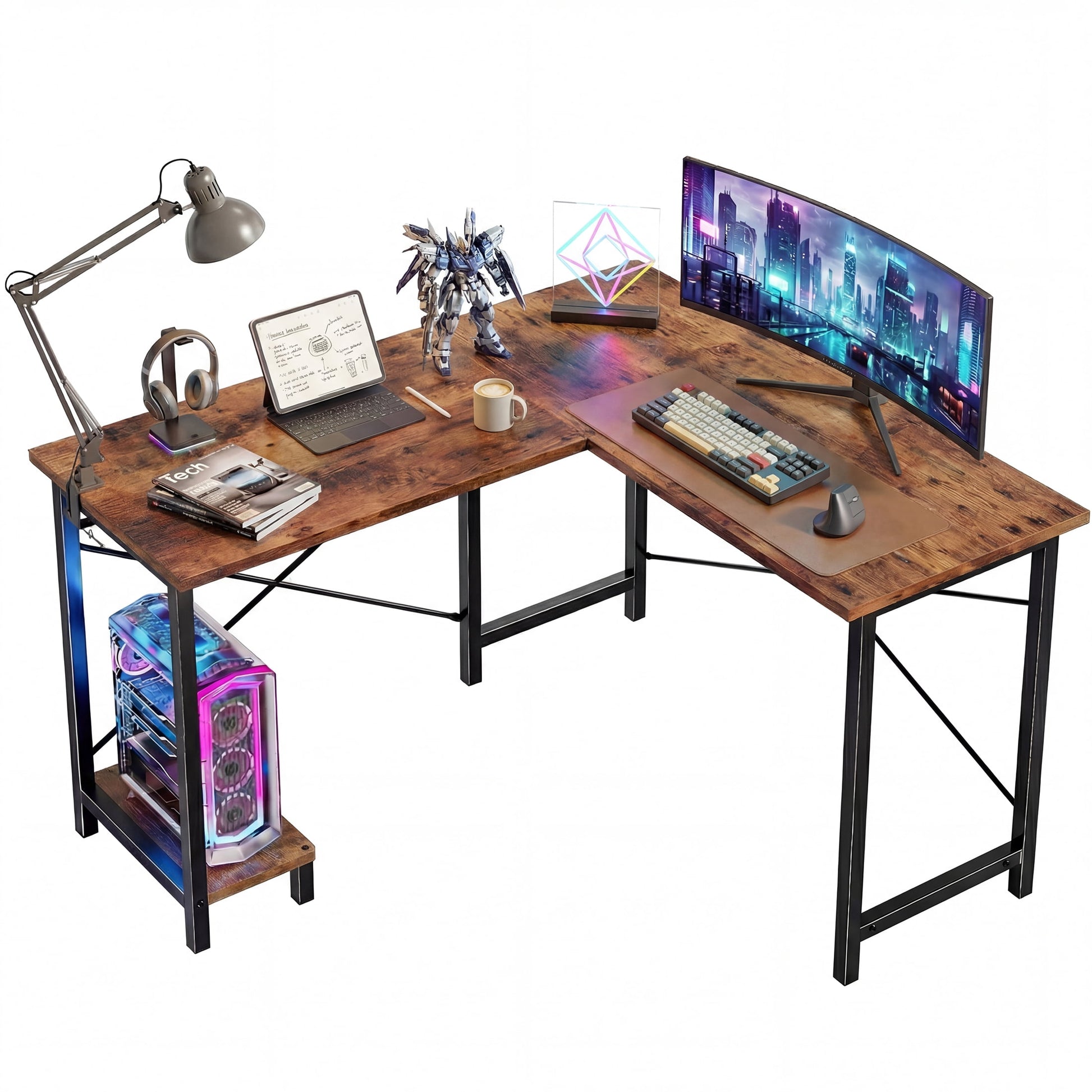 CONCETTA 49â€œ L Shaped Computer Desk with Movable CPU Stand, Corner Desk for Save Space, Home Office, Rust Brown