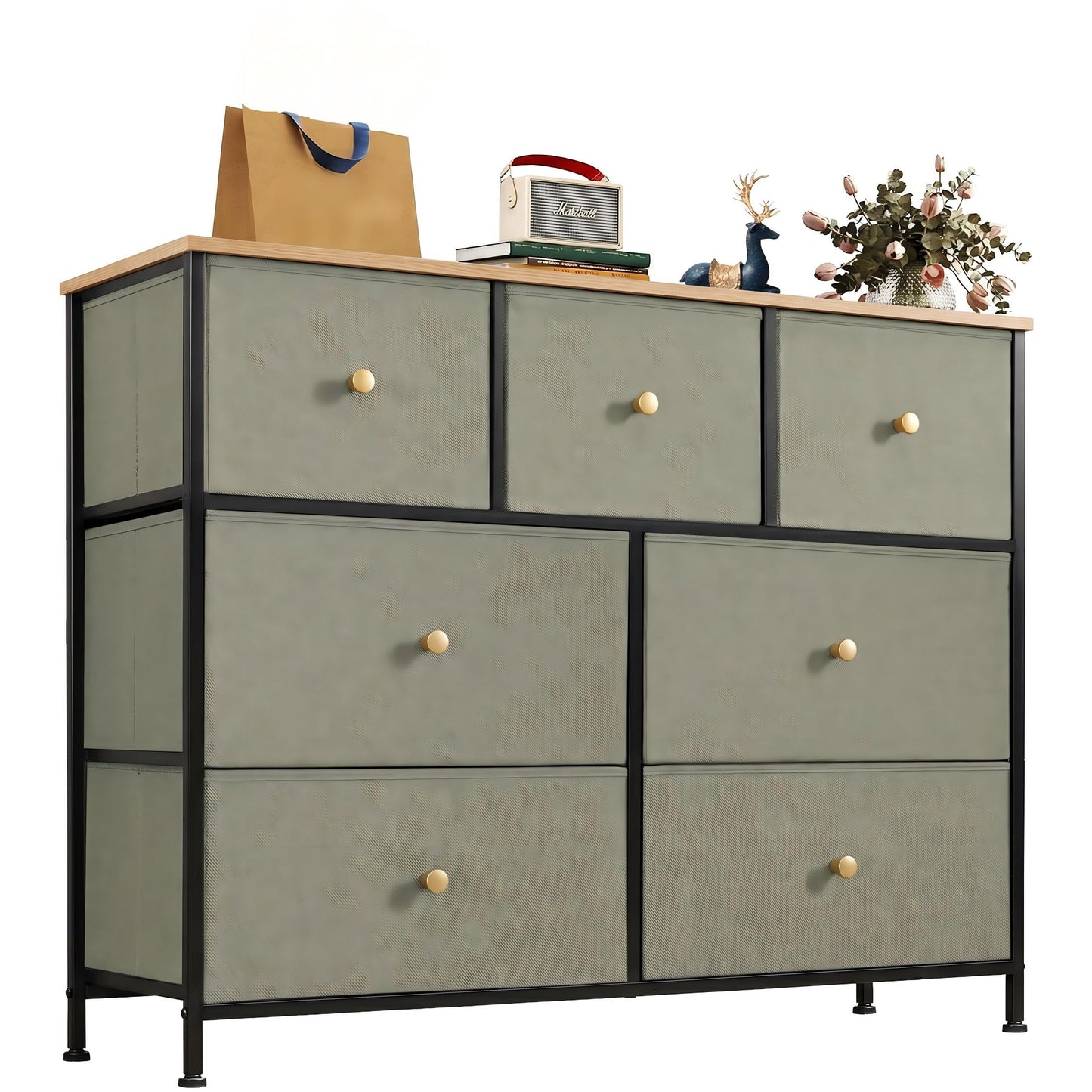 CONCETTA 7-Drawer Fabric Dresser Storage Chest for Bedroom, Closet, Storage Furniture for Adults, Dark Green
