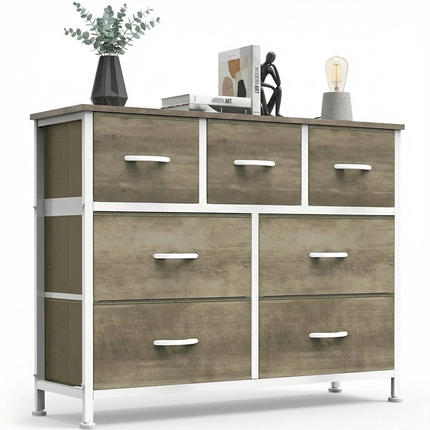CONCETTA 7-Drawer Fabric Dresser Storage Chest for Bedroom, Closet, Storage Furniture for Adults, Black Wood