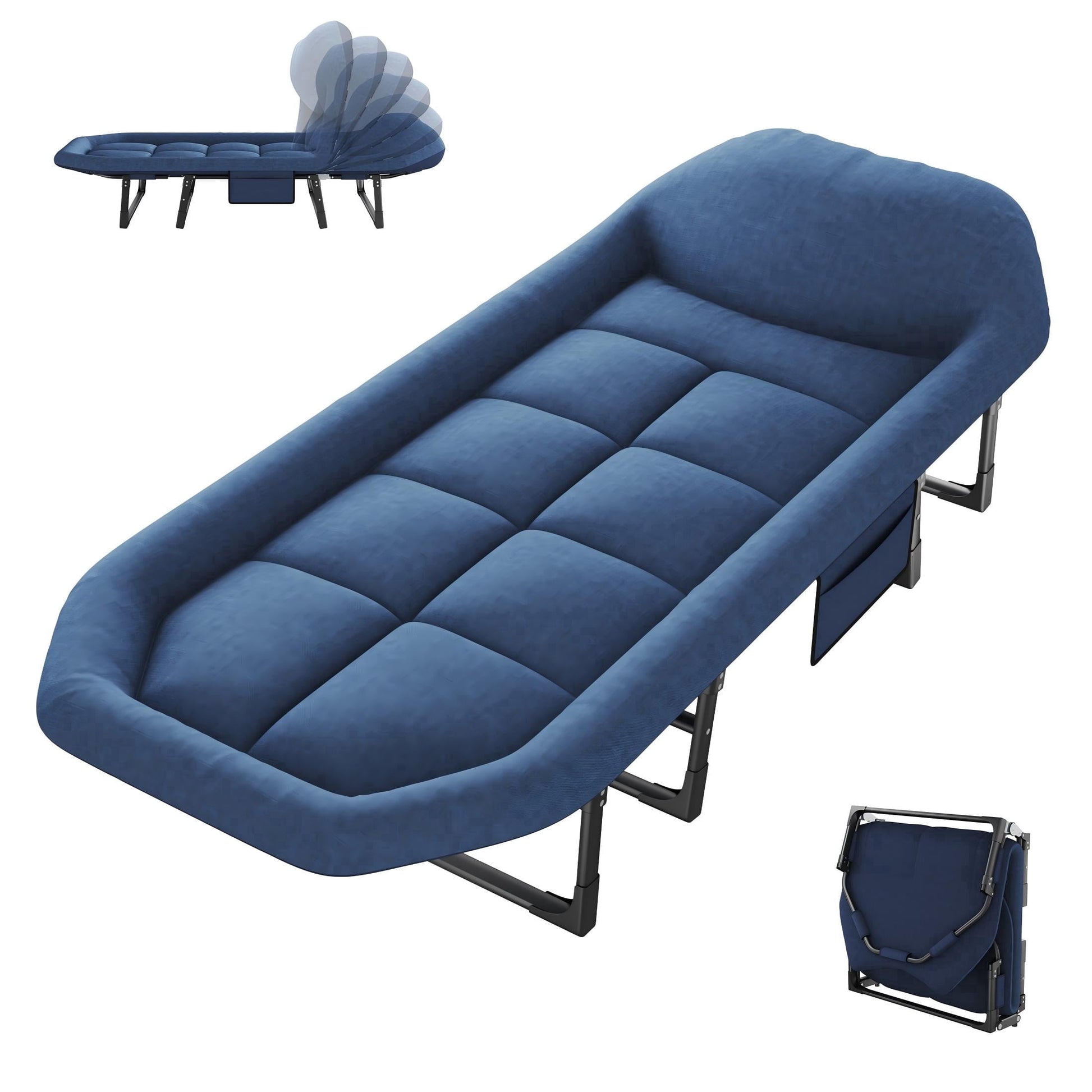 CONCETTA 71 Inch Camping Cot Extra Wide, Heavy-Duty Oxford Fabric, Portable Folding Sleeping Bed, Blue