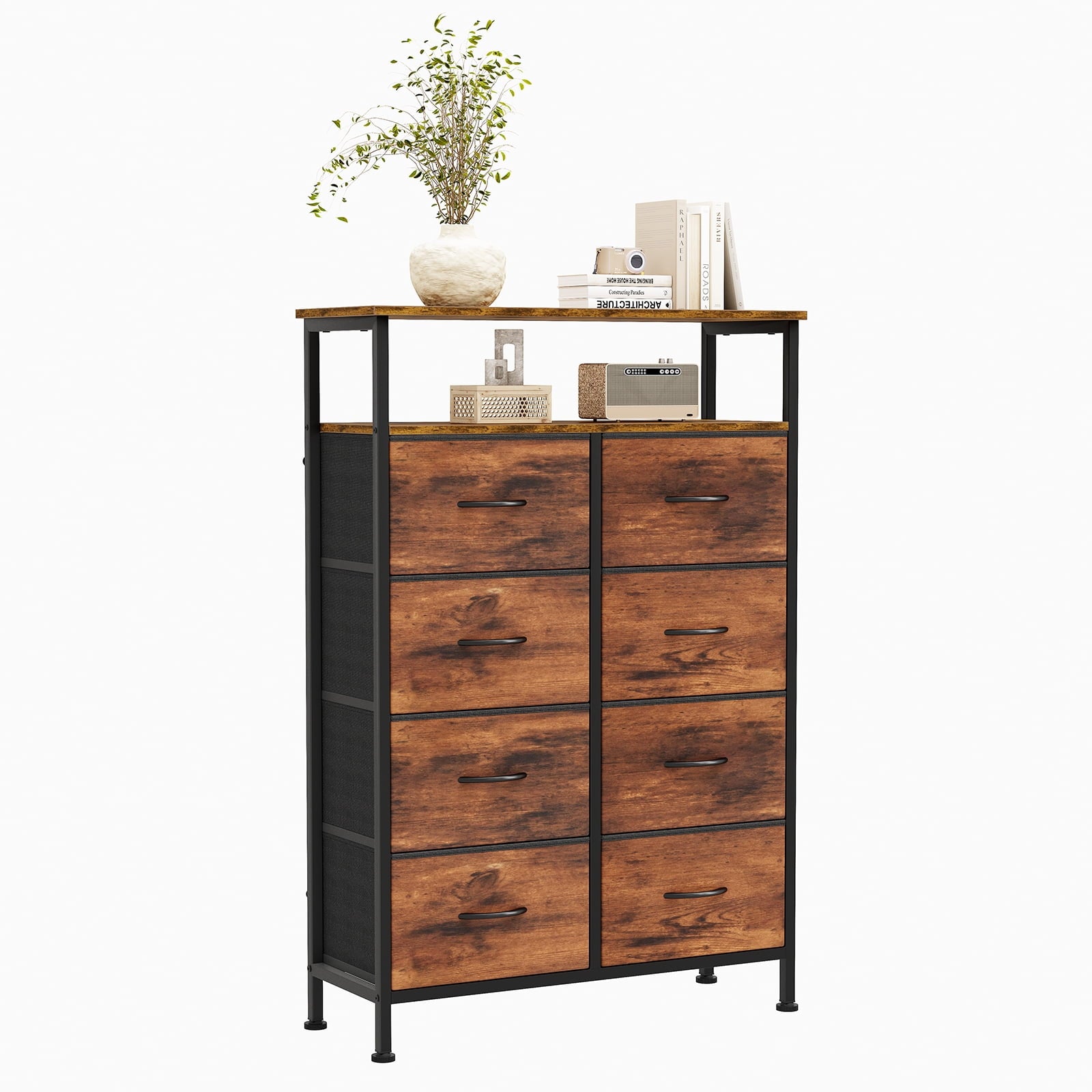 CONCETTA 8-Drawer Fabric Storage Cabinet, Open Shelf, 45.9-inch Tall Organizer for Bedroom Closet Organization, Living Room Hallway, Rust