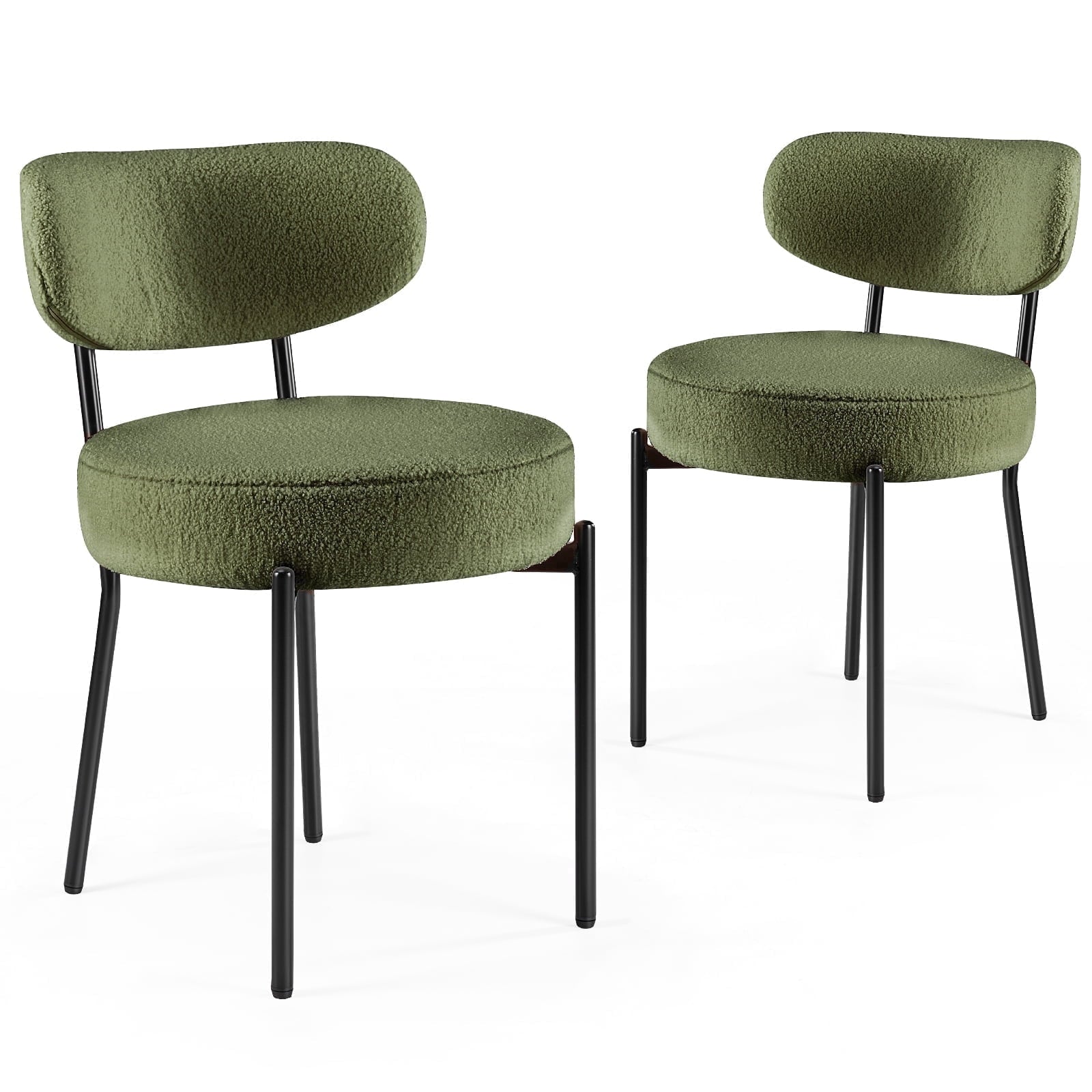 CONCETTA Set of 2 Round Dining Chairs, Mid-Century Modern, Soft Seat with Curved Backrest, Green